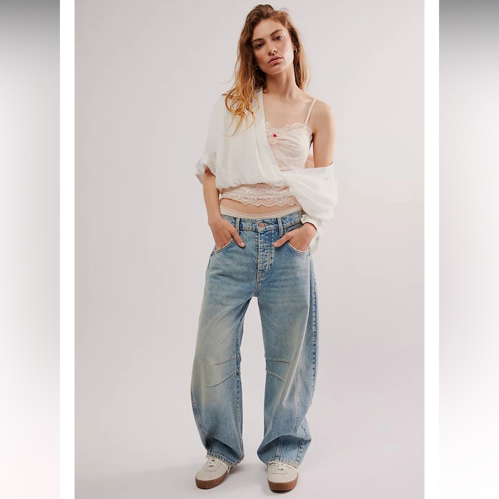 Free People Lacey essential Ivory pink Lace Trim Cami in Seasalt